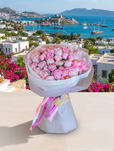 Lila Ambalajlı Pembe Mini Gül Buketi