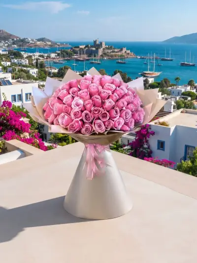 Somon Pembe Kucak Dolusu Gül Buketi
