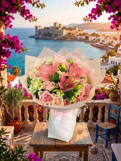 Çifte Zarafet - Pembe Lilyum ve Gül Buketi