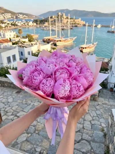 Elde Tutulan Pembe Şakayık Buketi