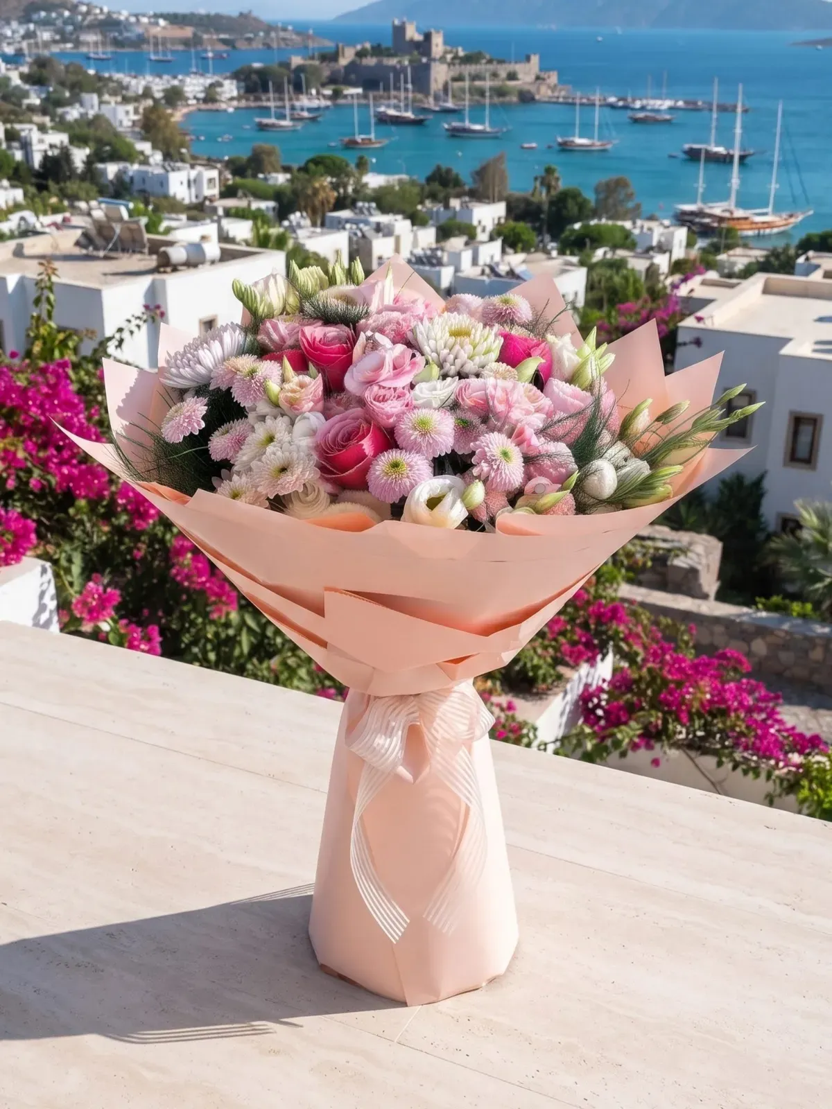Kahverengi Ambalaj - Pembe Bahar Buketi