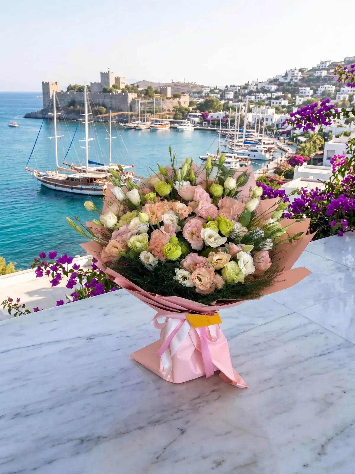 Lüks Uyum - Pembe Ortanca ve Gül Sepeti